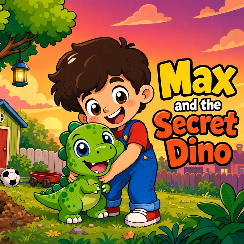 Omslag till den personliga barnboken Max och den hemliga dinosaurien