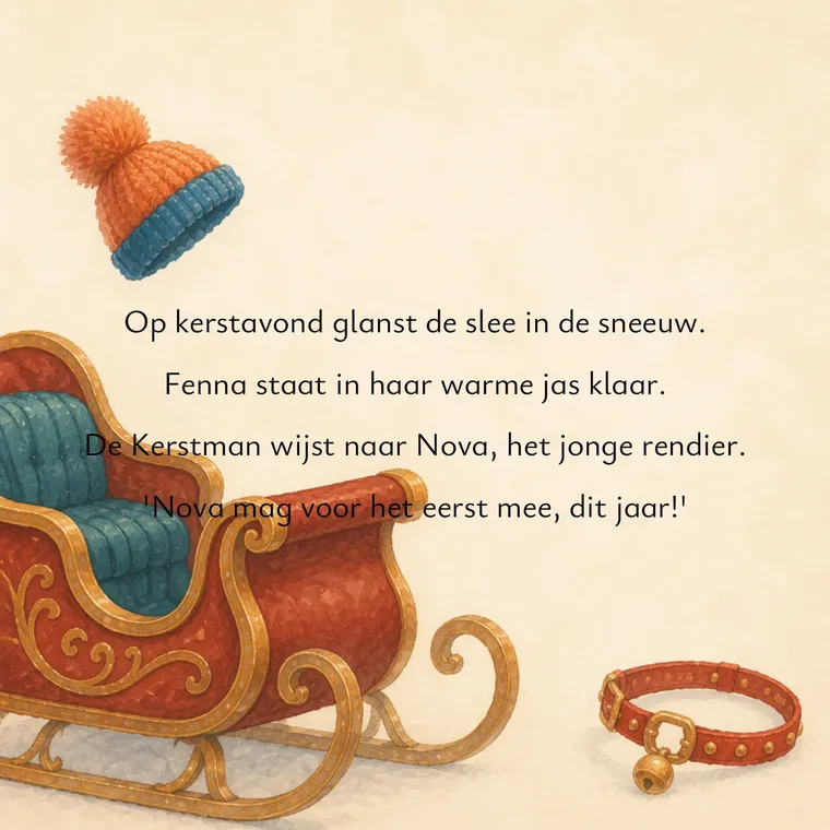 Fenna möter renen Nova vid det varma stallet, med jultomten där också